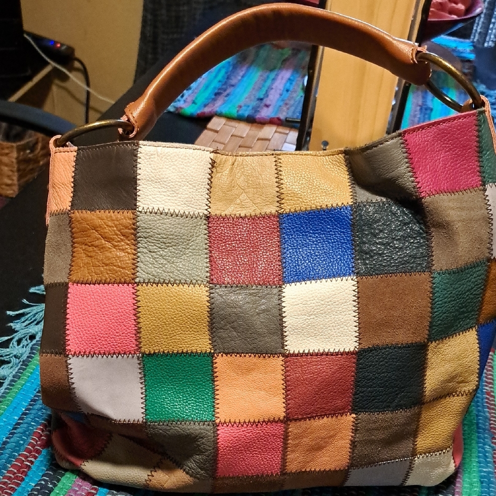Multi-Color Patchwork Leather Tote Bag